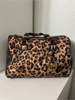 Michael Kors Leopard Quilted Satchel in Brown and Black
